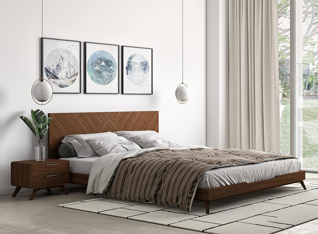California King Brown Walnut Panel Bed with Wood Legs Z597705