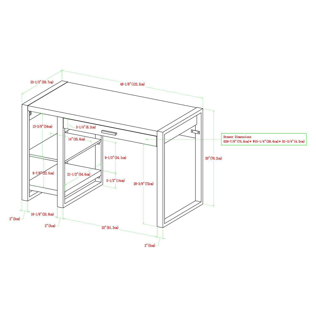 48x22 Industrial Farmhouse Tech Desk with USB Dark Walnut Z833
