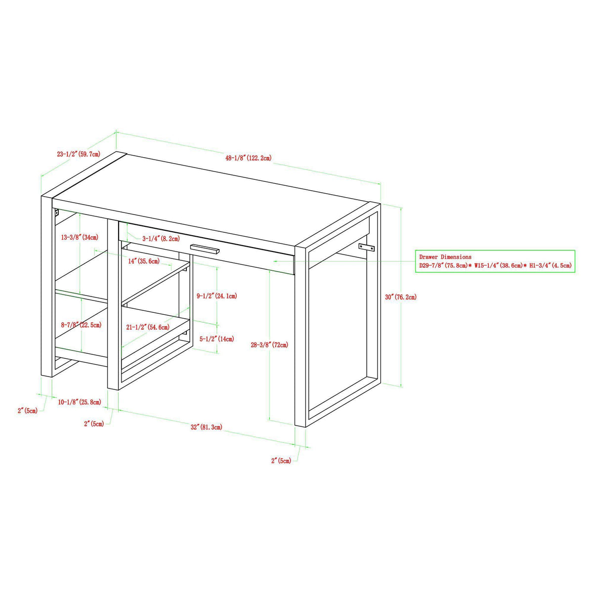 48x22 Industrial Farmhouse Tech Desk with USB Dark Walnut Z833