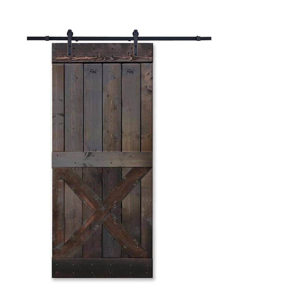 36 in. x 84 in. Dark Coffee Stain Knotty Pine Wood Interior Sliding Barn Door with Hardware Kit A4766