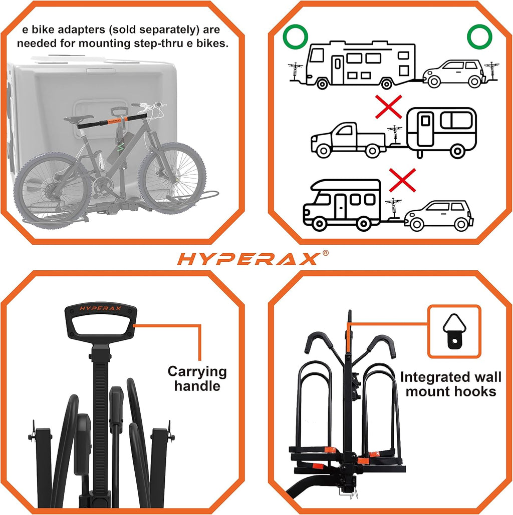 Platform Bike Rack for 2" Hitch Fits Up to 2 X 70 lbs Bike with Up to 5" Fat Tires U32647