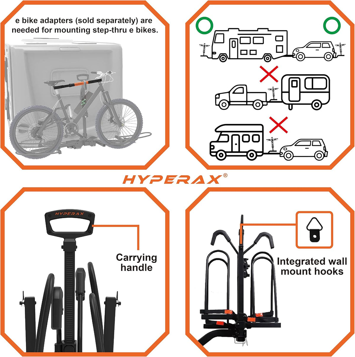 Platform Bike Rack for 2" Hitch Fits Up to 2 X 70 lbs Bike with Up to 5" Fat Tires U32647