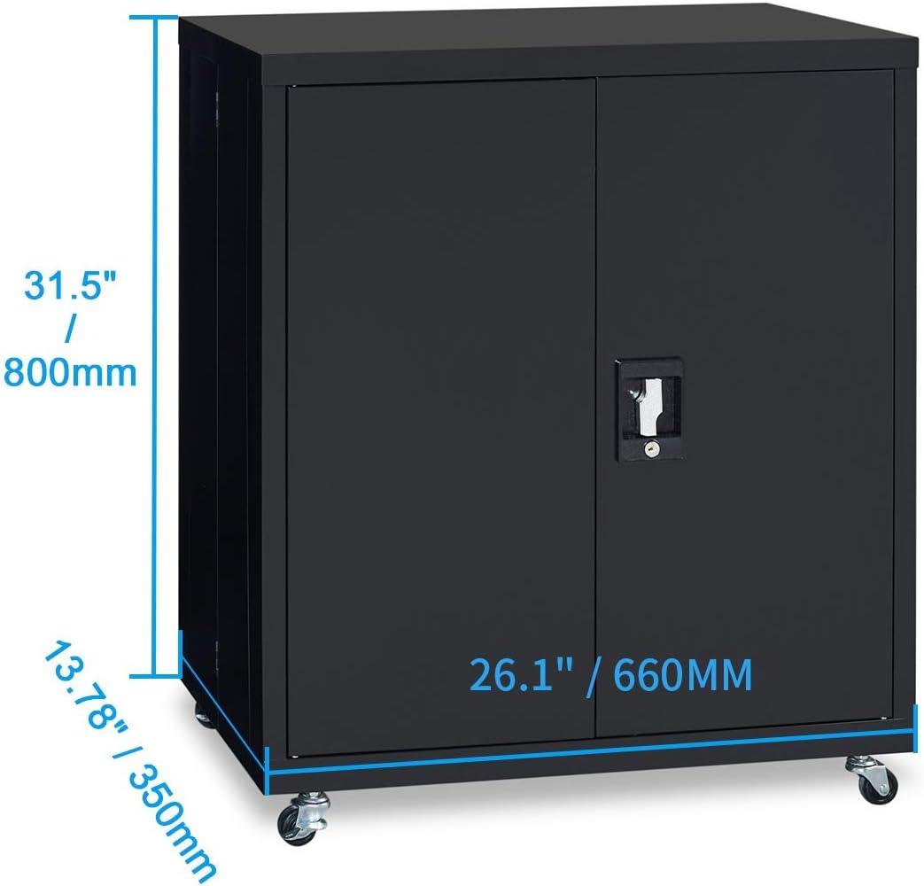 Black Metal Storage Cabinet with 4 Adjustable Shelves L714