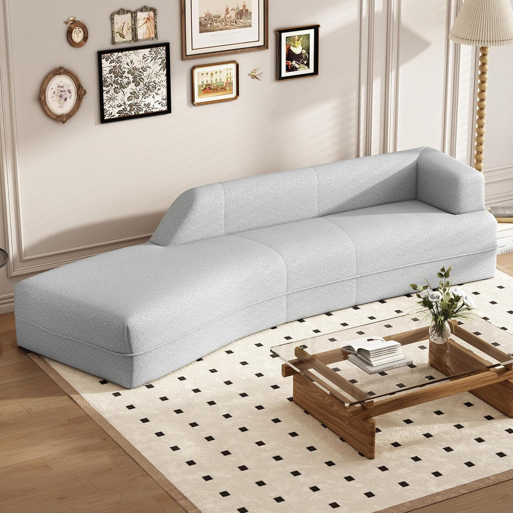 Gray Boucle Curved Sofa with Chaise Lounge W237004