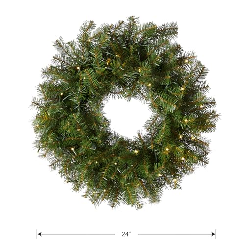 Pre-Lit Artificial Christmas Wreath, Green, 24 Inches L28838