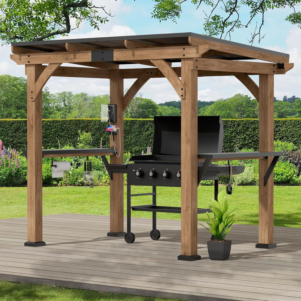 Cedar Wood Grill Gazebo with Galvanized Steel Roof S632749