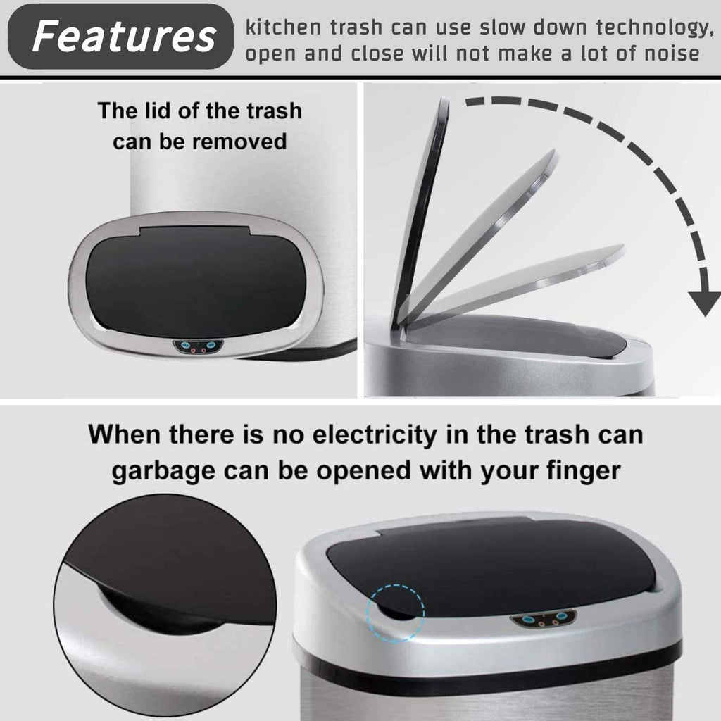 13 Gallon Stainless Steel Motion Sensor Trash Can with Lid I576047