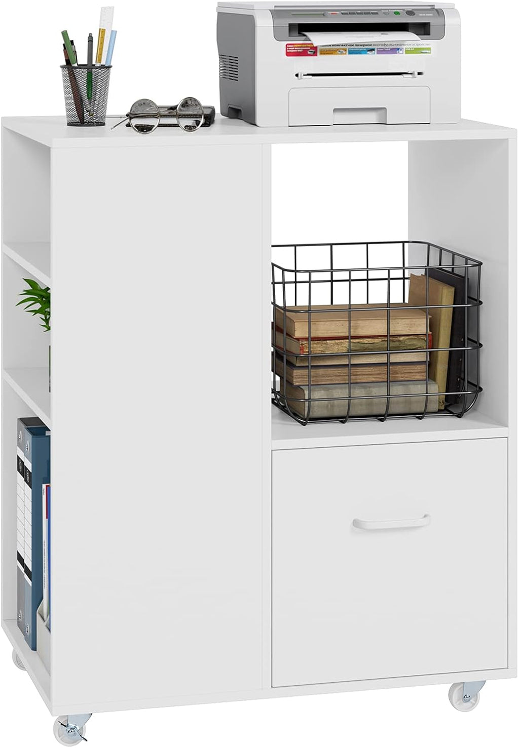 Dark Brown Wood Mobile File Cabinet with Drawer M43704