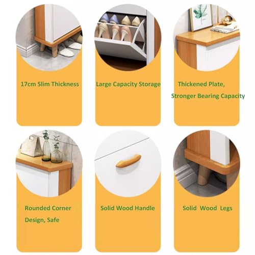 Slim Hidden Shoe Cabinet 3 Flip Drawers Wooden Tall Shoe Rack R579928