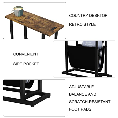 Narrow Side Table with USB Charging Station & Fabric Magazine Holder Sling S3411