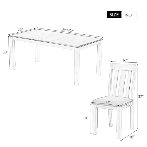7 Pieces Dining Table Set with 6 Upholstered Chairs and Extendable Tabletop, Solid Wood B553