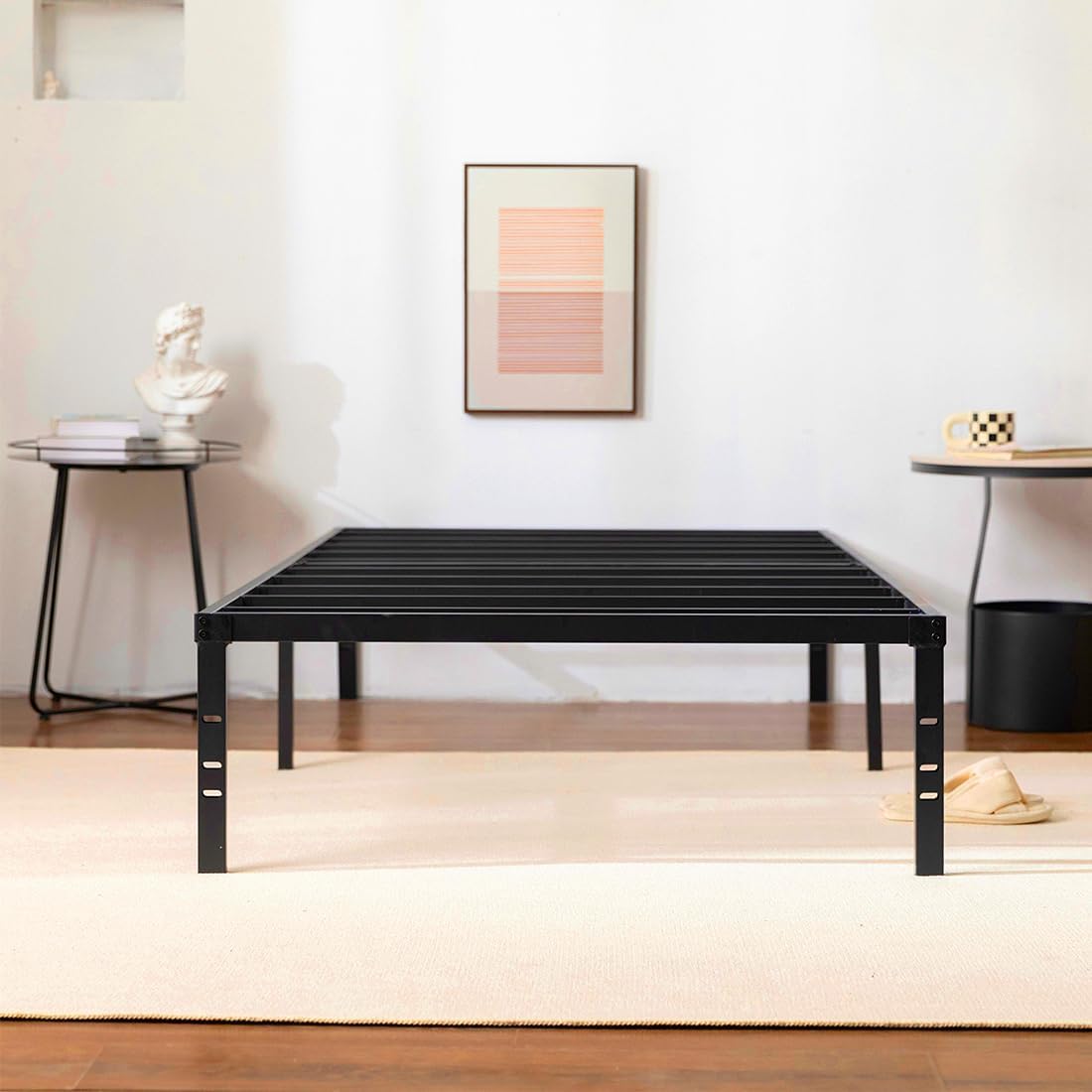Twin XL Metal Platform Bed Frame with Storage Space Under Frame, Black S757