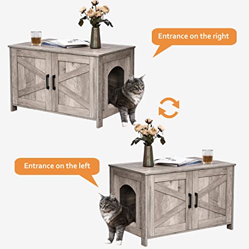 39.4" L Wooden Cat Litter Box Enclosure with Barn Door, Greige M906
