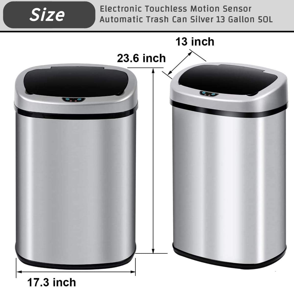 13 Gallon Stainless Steel Motion Sensor Trash Can with Lid I576047