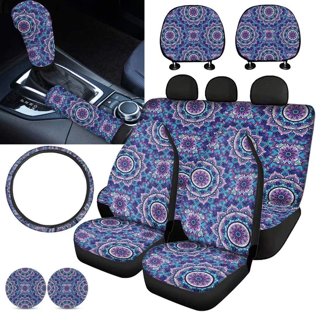 Car Seat Covers Full Set with Steering Wheel Cover, Gear Shift Knob Cover, Handbrake Cover, Seat Belt Cover, Seat Headrest Covers H138769