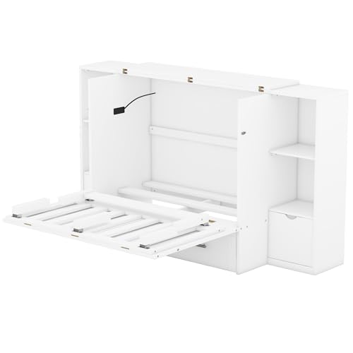 White Queen Size Solid Wood Murphy Wall Bed with Storage X5124
