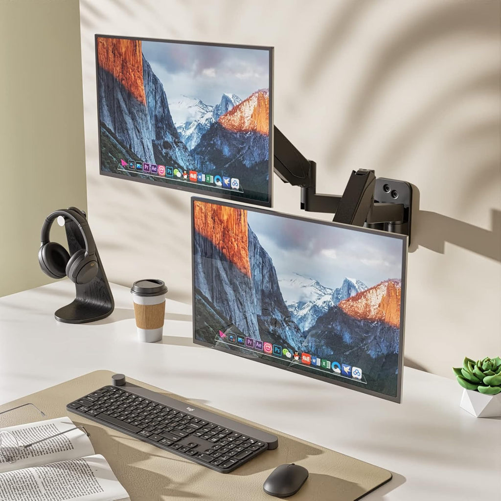Black Gas Spring Dual Monitor Wall Mount for 17 to 32 inch Screens D22358