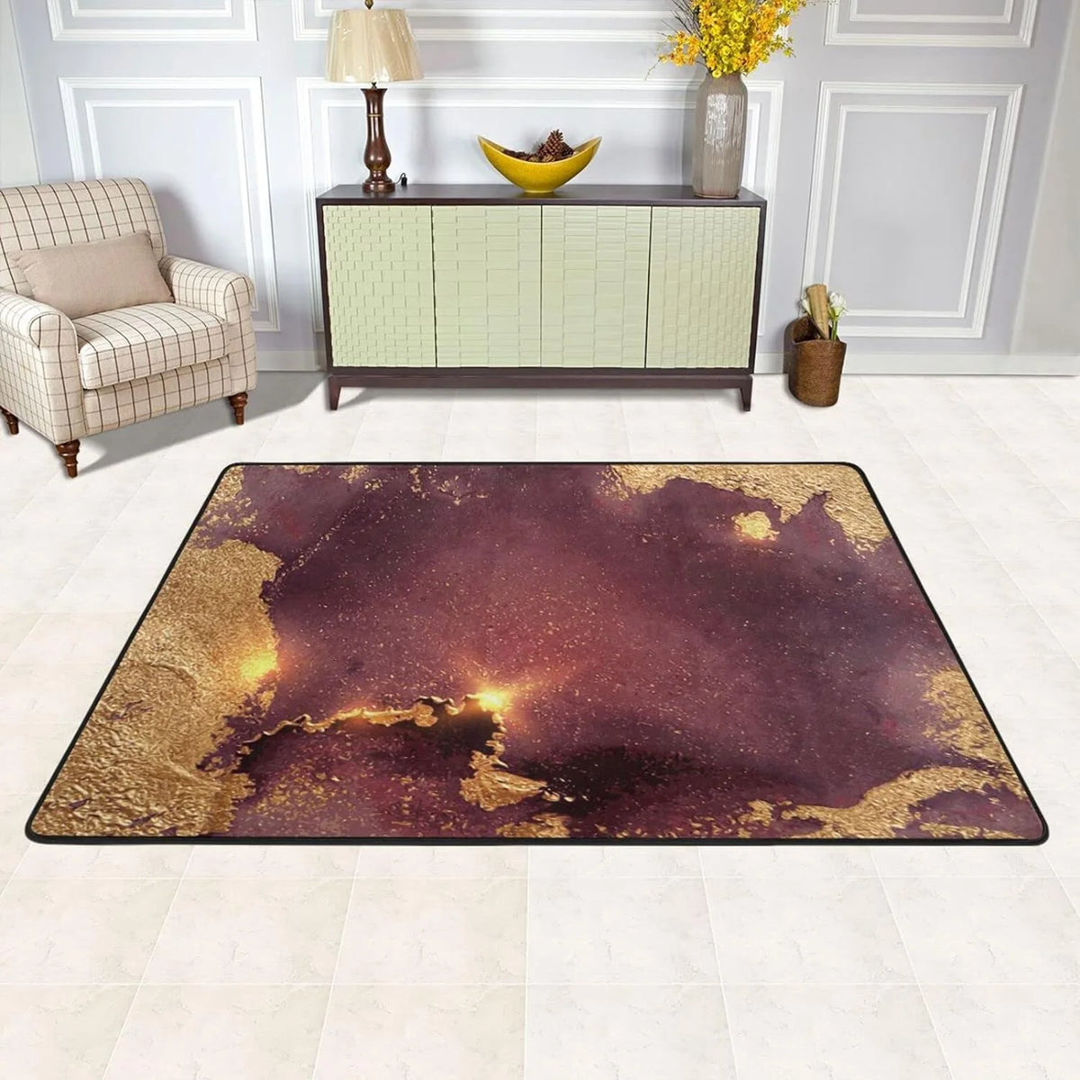 Dark Gold Marble Texture Non-Slip Area Rug, 36"x24" T640