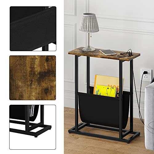 Narrow Side Table with USB Charging Station & Fabric Magazine Holder Sling S3411