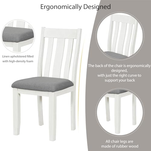 7 Pieces Dining Table Set with 6 Upholstered Chairs and Extendable Tabletop, Solid Wood B553