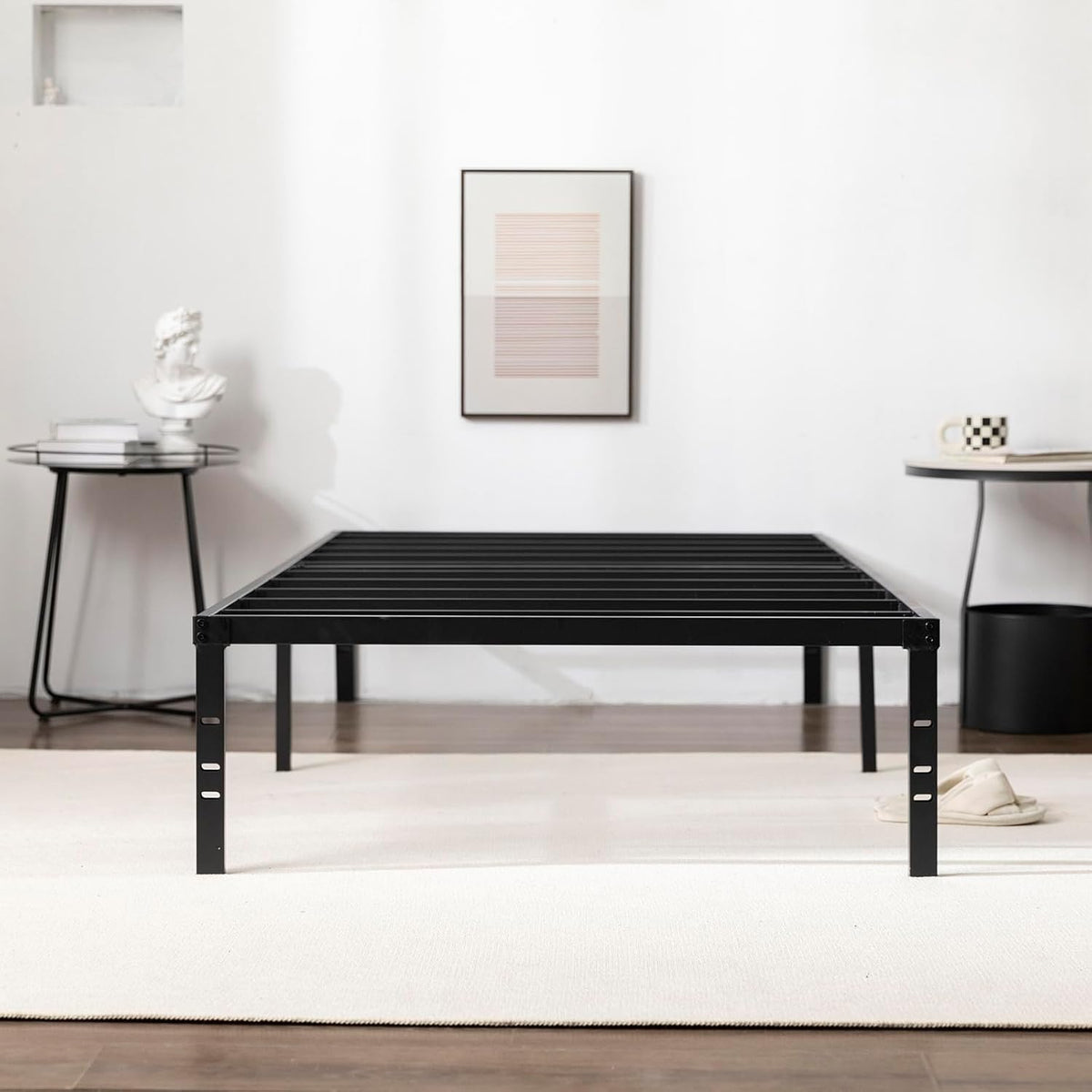Twin XL Metal Platform Bed Frame with Storage Space Under Frame, Black S757