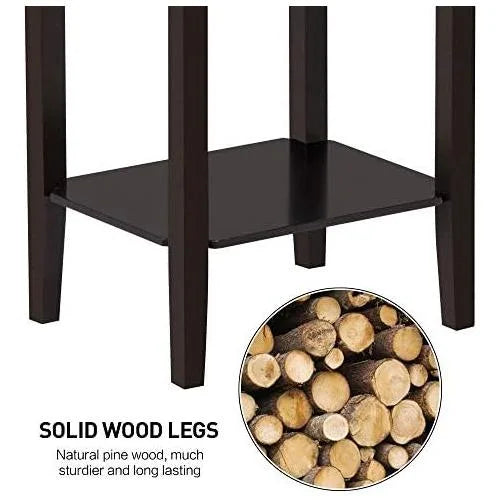 Dark Coffee Tall End Table With Storage Shelf And Solid Wood Legs, D12xw15xh29 Inches G405