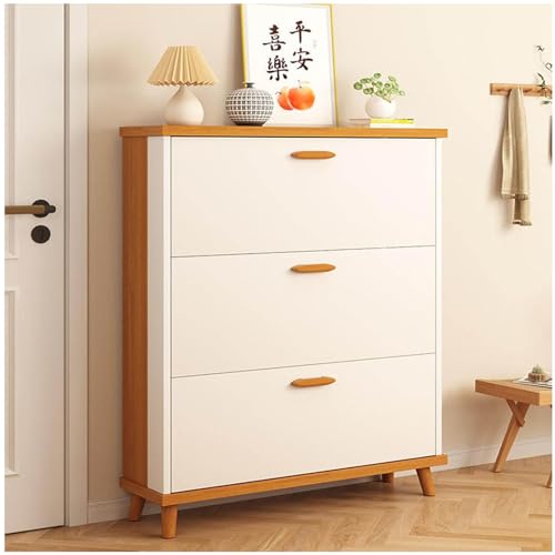 Slim Hidden Shoe Cabinet 3 Flip Drawers Wooden Tall Shoe Rack R579928