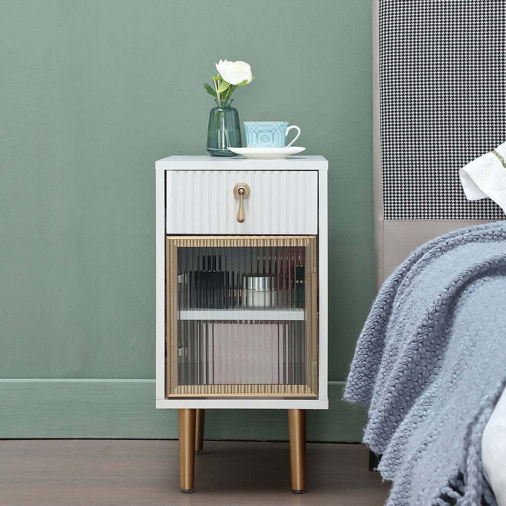 White Narrow Nightstand with Drawer W34818