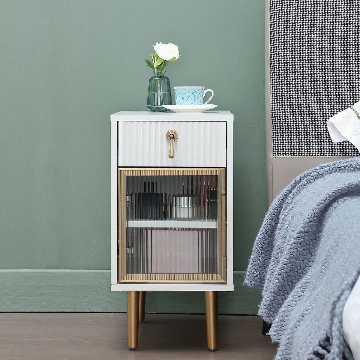 White Narrow Nightstand with Drawer W34818