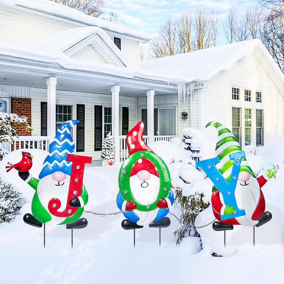 3 PCS Metal Christmas Yard Stakes with Led Light S52507