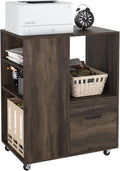 Dark Brown Wood Mobile File Cabinet with Drawer M43704