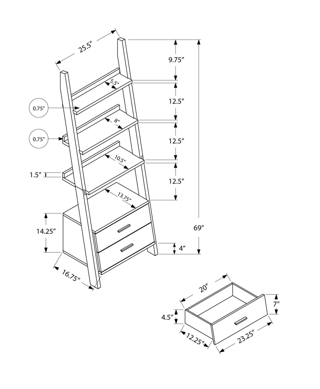 White Particle Board Bookcase with 2 Storage Drawers C444324