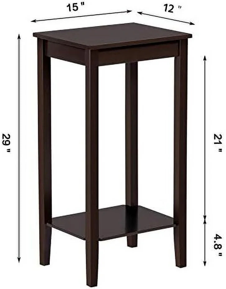 Dark Coffee Tall End Table With Storage Shelf And Solid Wood Legs, D12xw15xh29 Inches G405