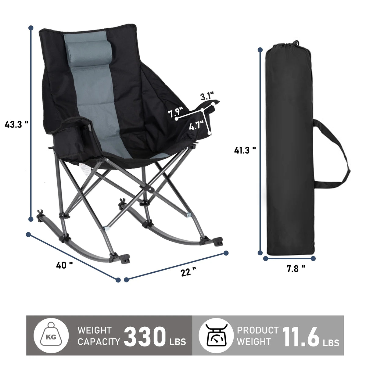 Folding Rocking Camping Chair with Carry Bag H4118