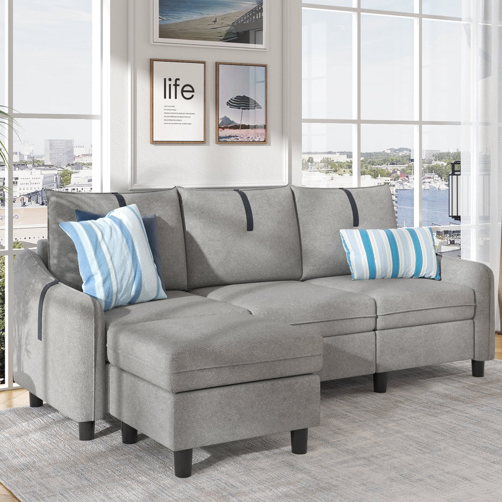 Lightgrey Sherpa Sectional Sofa with Footstool S136096
