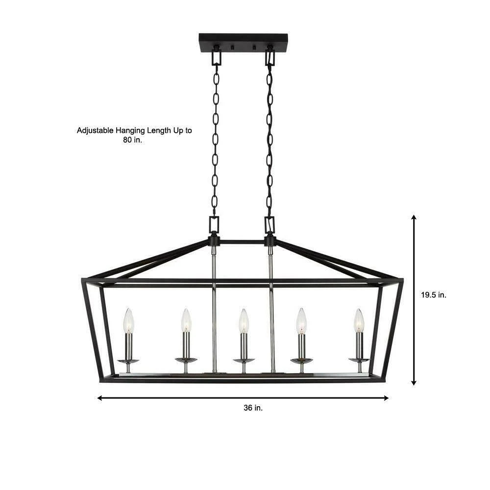 Black and Polished Chrome 5-Light Caged Island Chandelier D900
