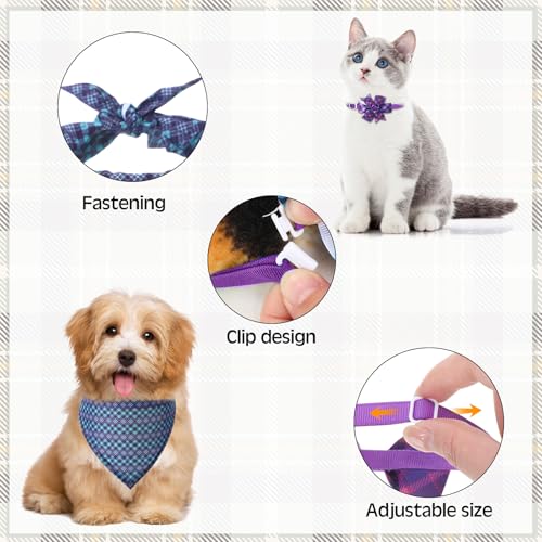 50 Pcs Plaid Dog Bandana Collar Set N38116