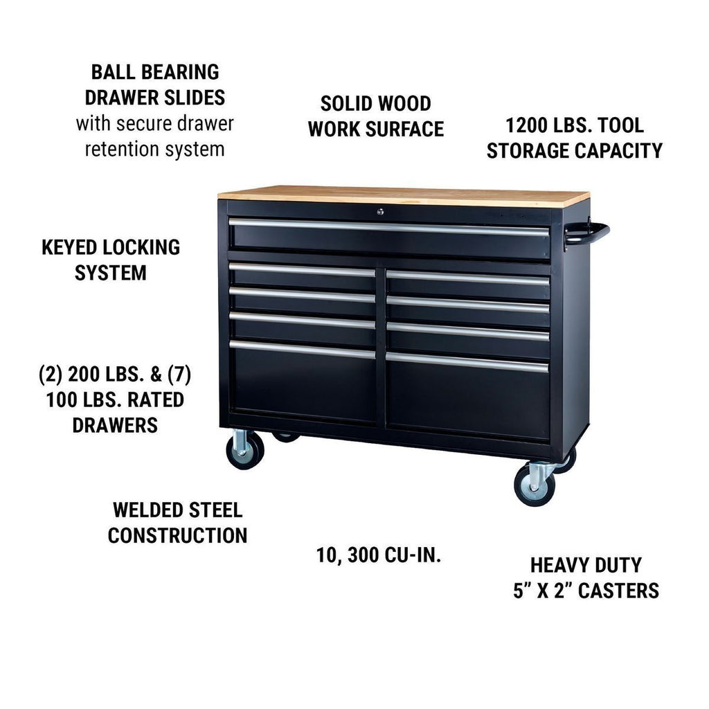 Black 9-Drawer Mobile Storage Cabinet with Solid Wood Top P115717