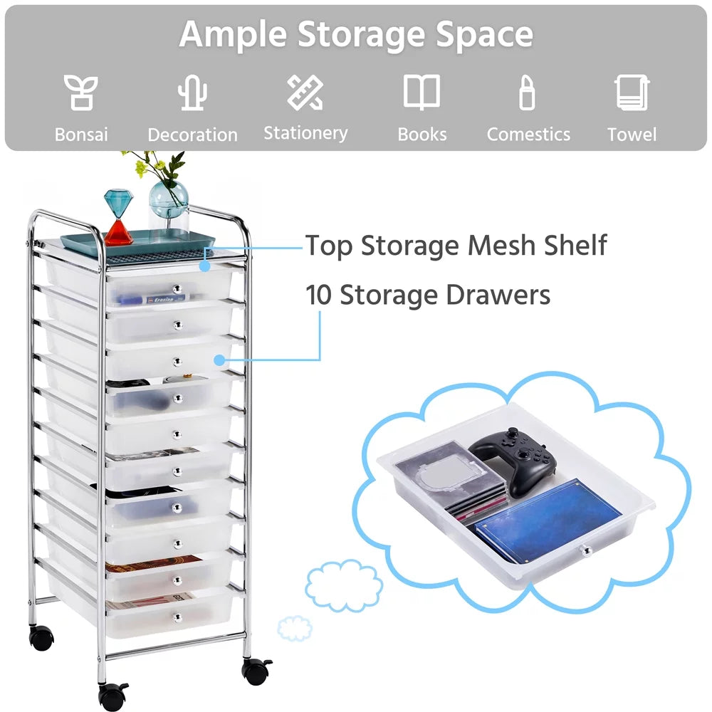 White 10 Drawer Rolling Storage Cart I1907