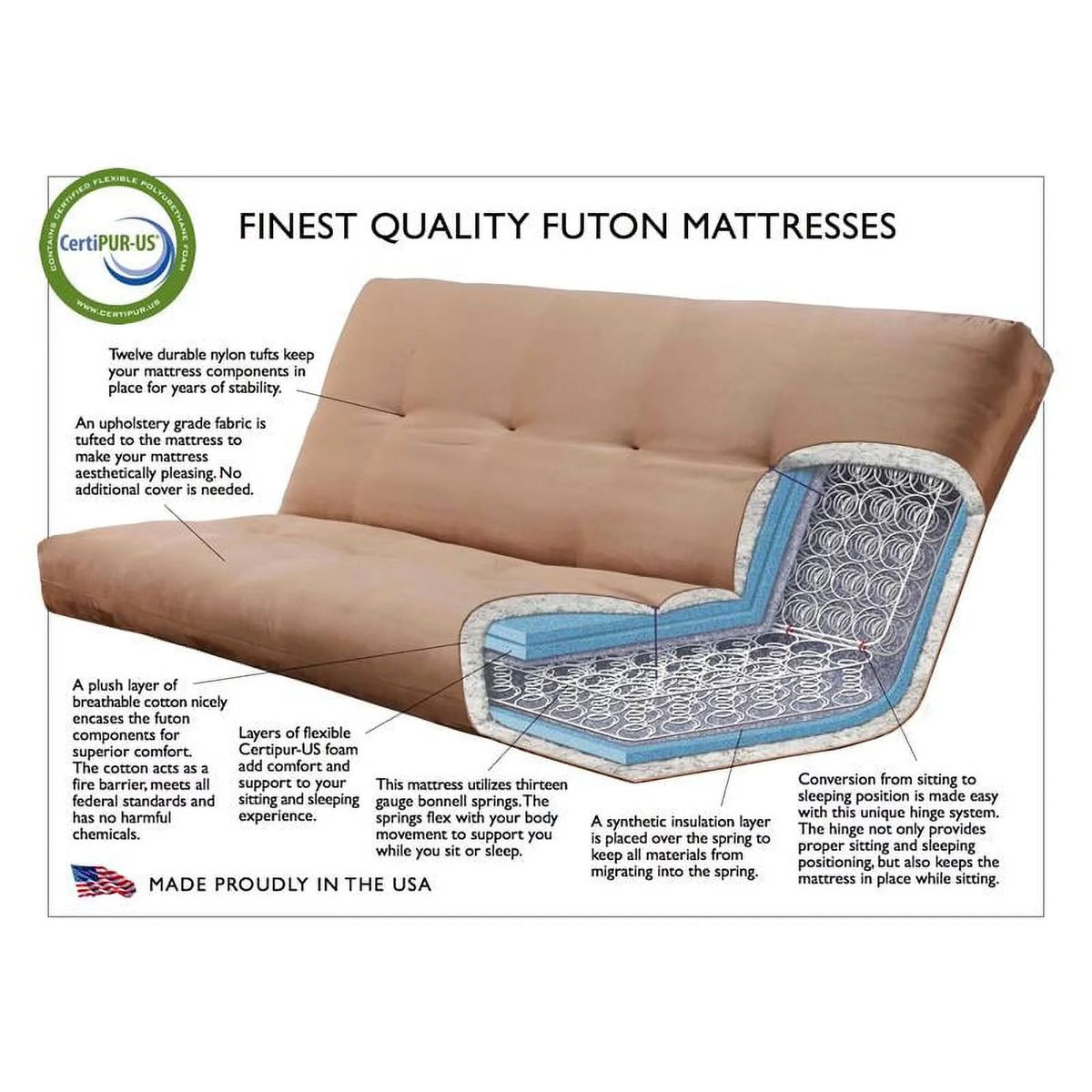 Antique White Futon with Brown Faux Leather Mattress V554076