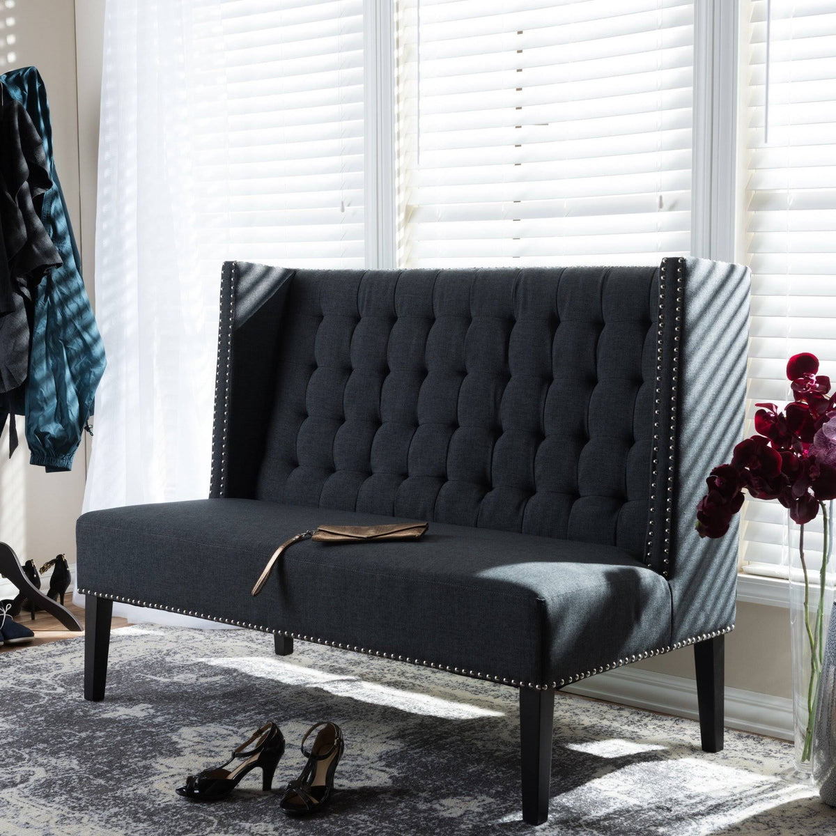 Gray Linen Banquette Bench J1017