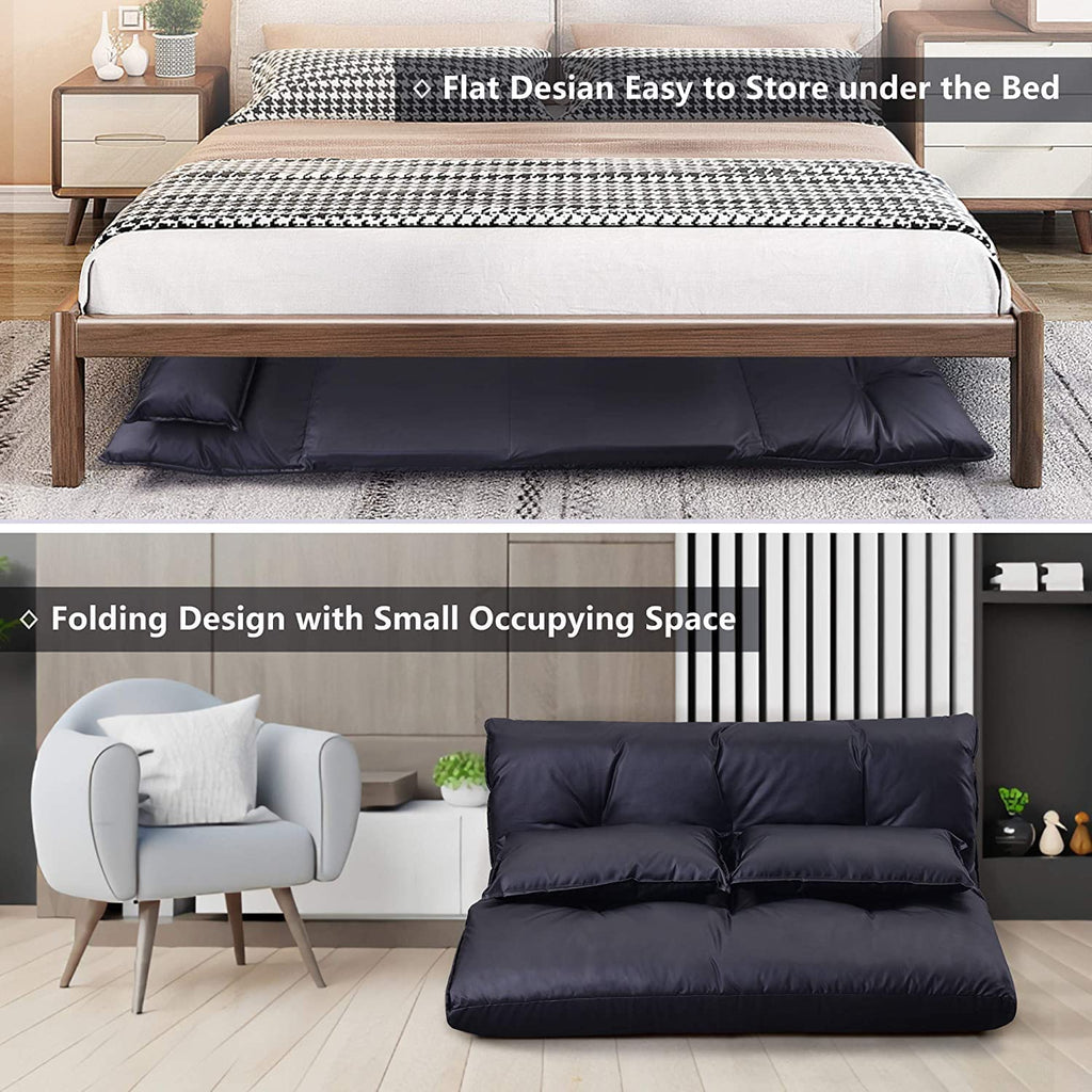 Adjustable Floor Sofa Bed with 2 Pillows, 5 Reclining Position, Black F325278