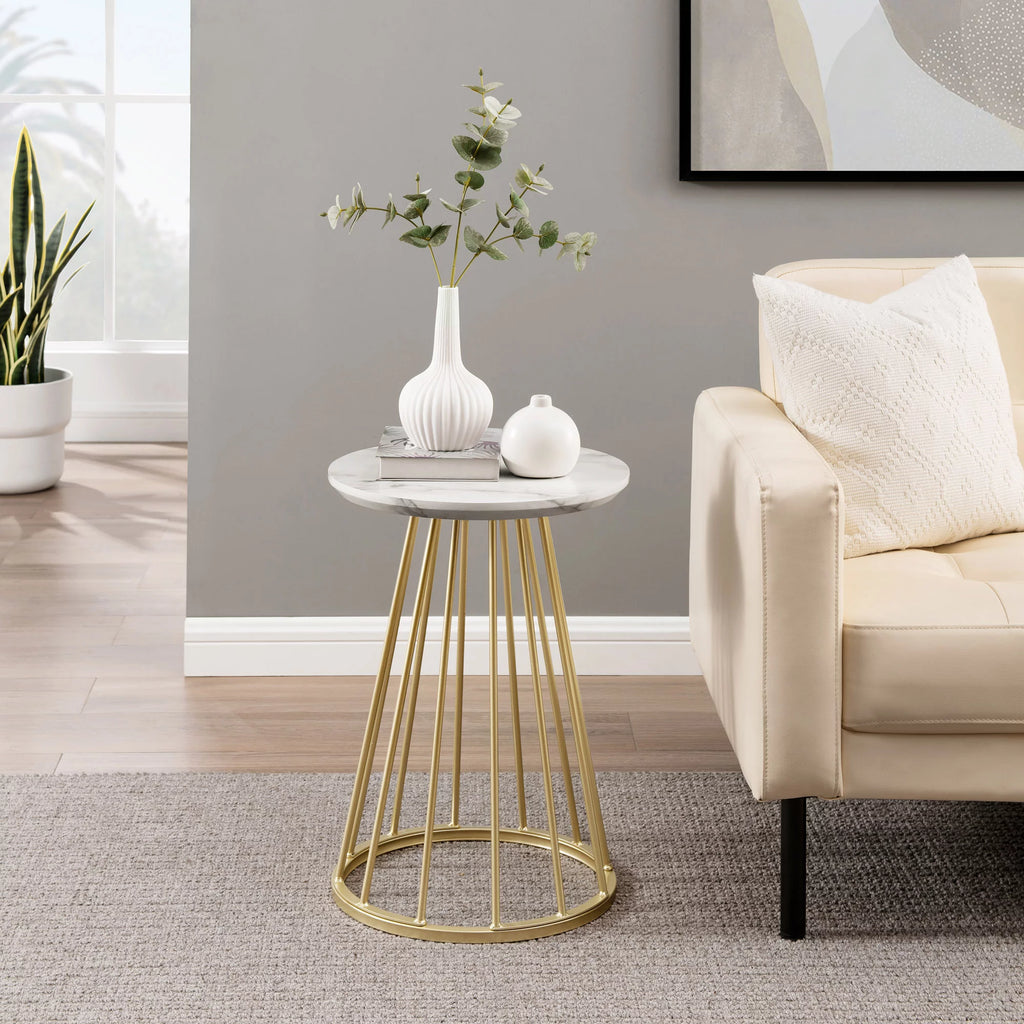 Modern 16" Accent Table with Metal Cage Base S29842