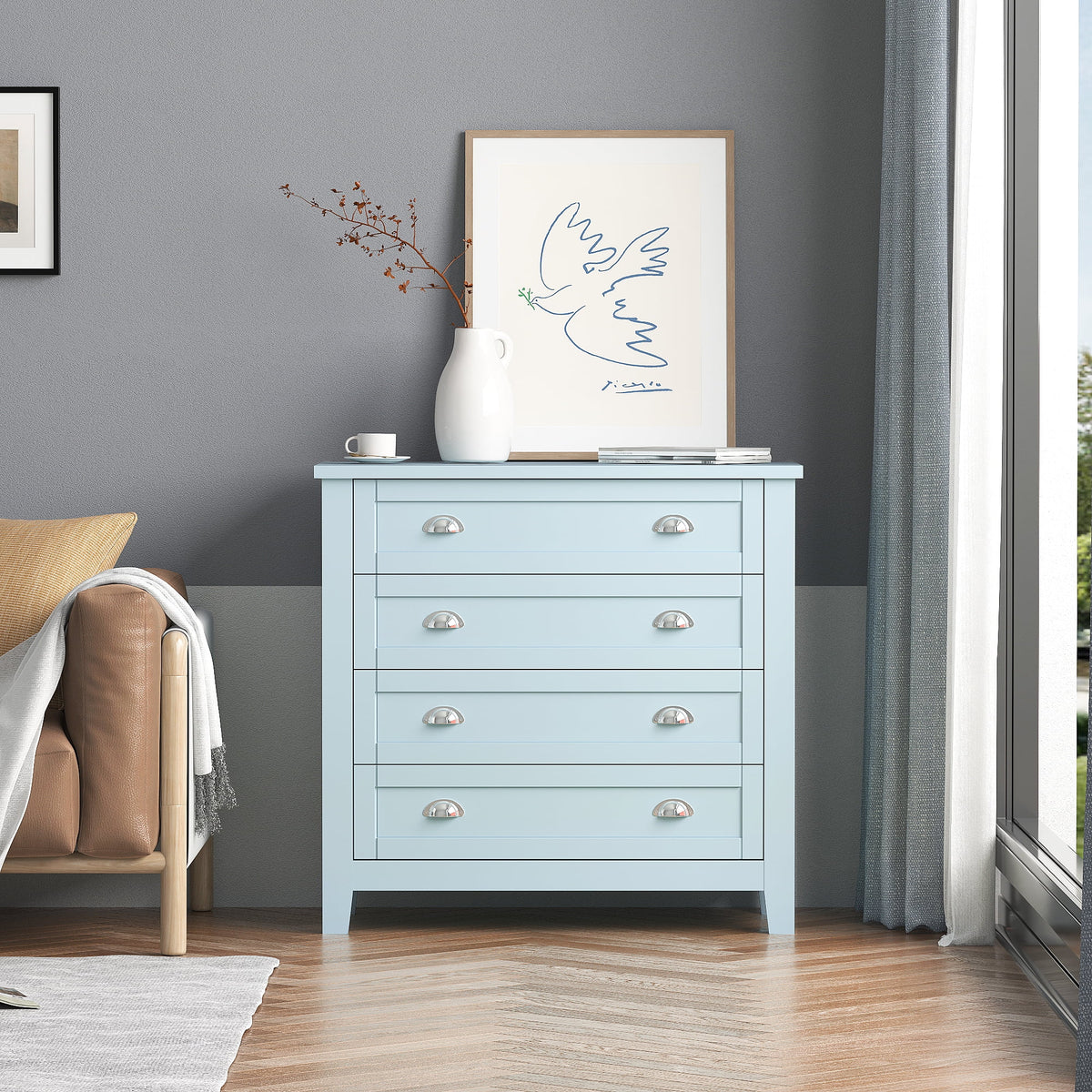 Antique Blue 4 Drawer Wooden Dresser S9779