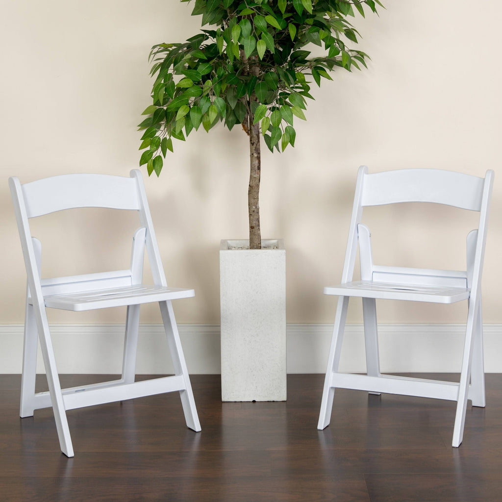 White Resin Folding Chair with Slatted Seat R92480