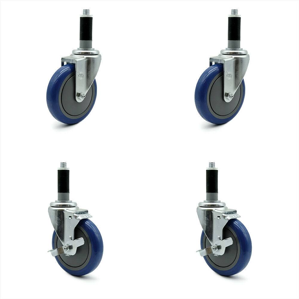 5 inch Blue Polyurethane Swivel Caster Set 2 Brake K74166