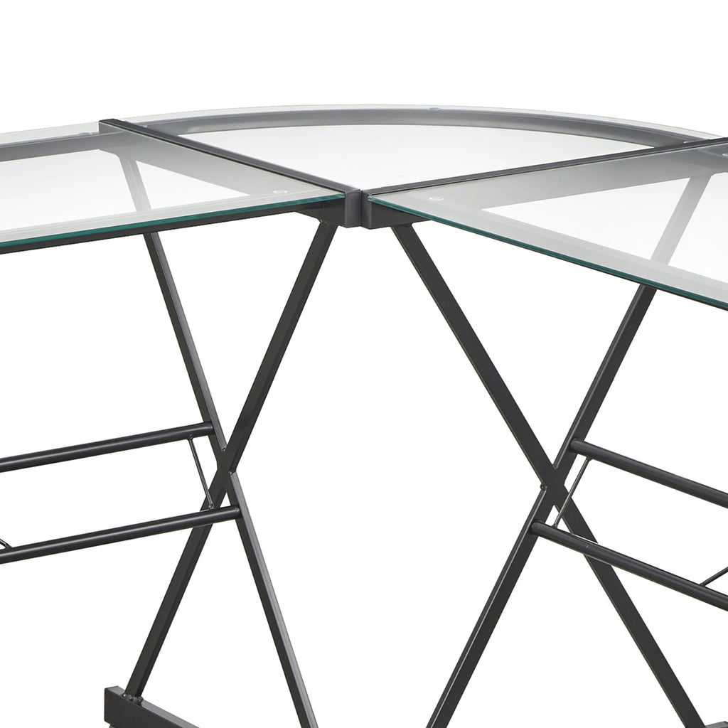 L Shape Computer Desk with Metal Frame & Clear Glass Top U216821
