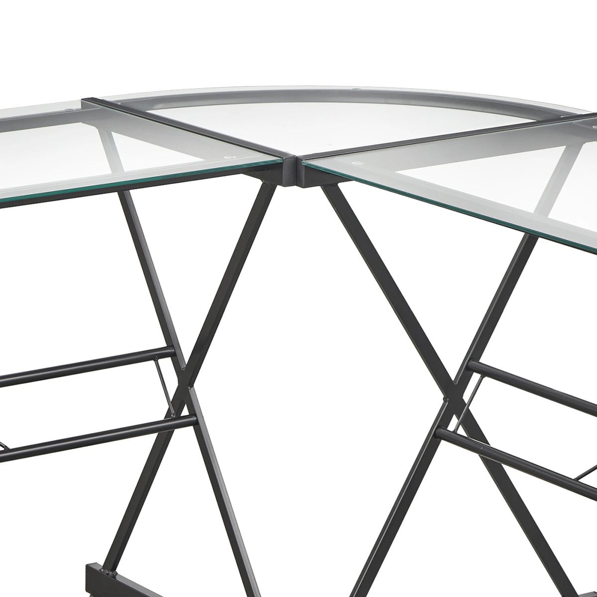 L Shape Computer Desk with Metal Frame & Clear Glass Top U216821