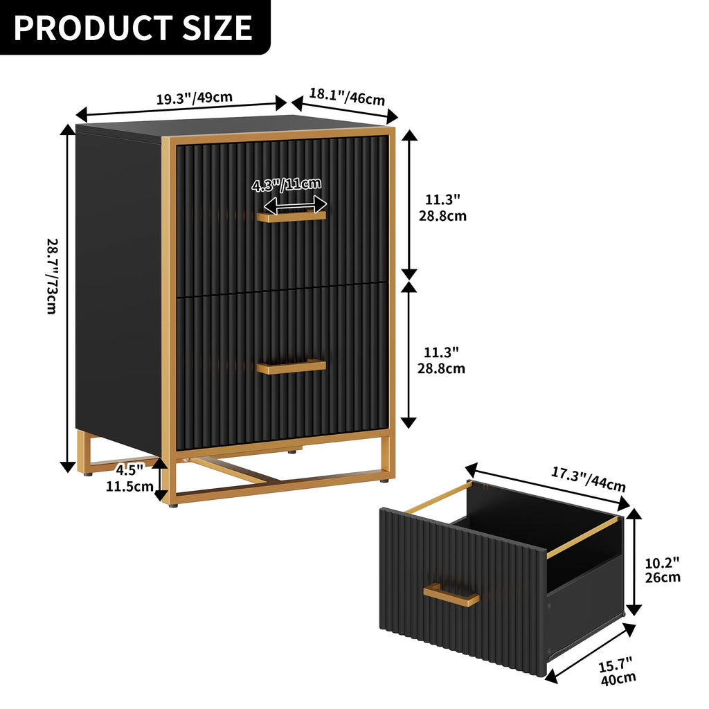 2 Drawer Wood File Cabinet with Metal Legs V16649