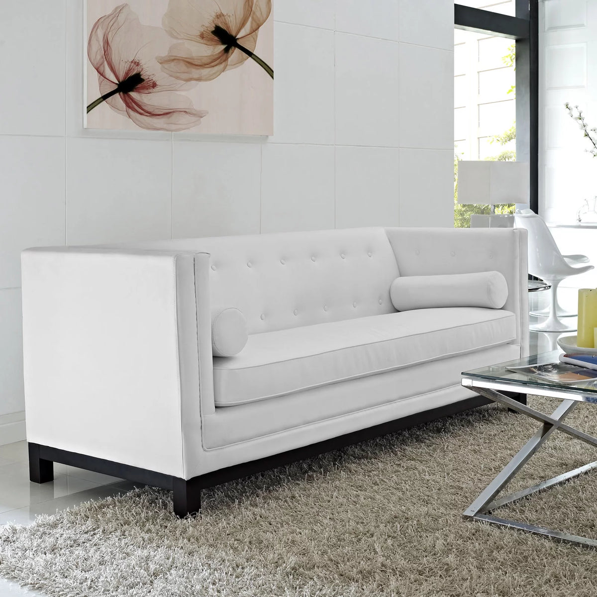 White Bonded Leather Sofa N469